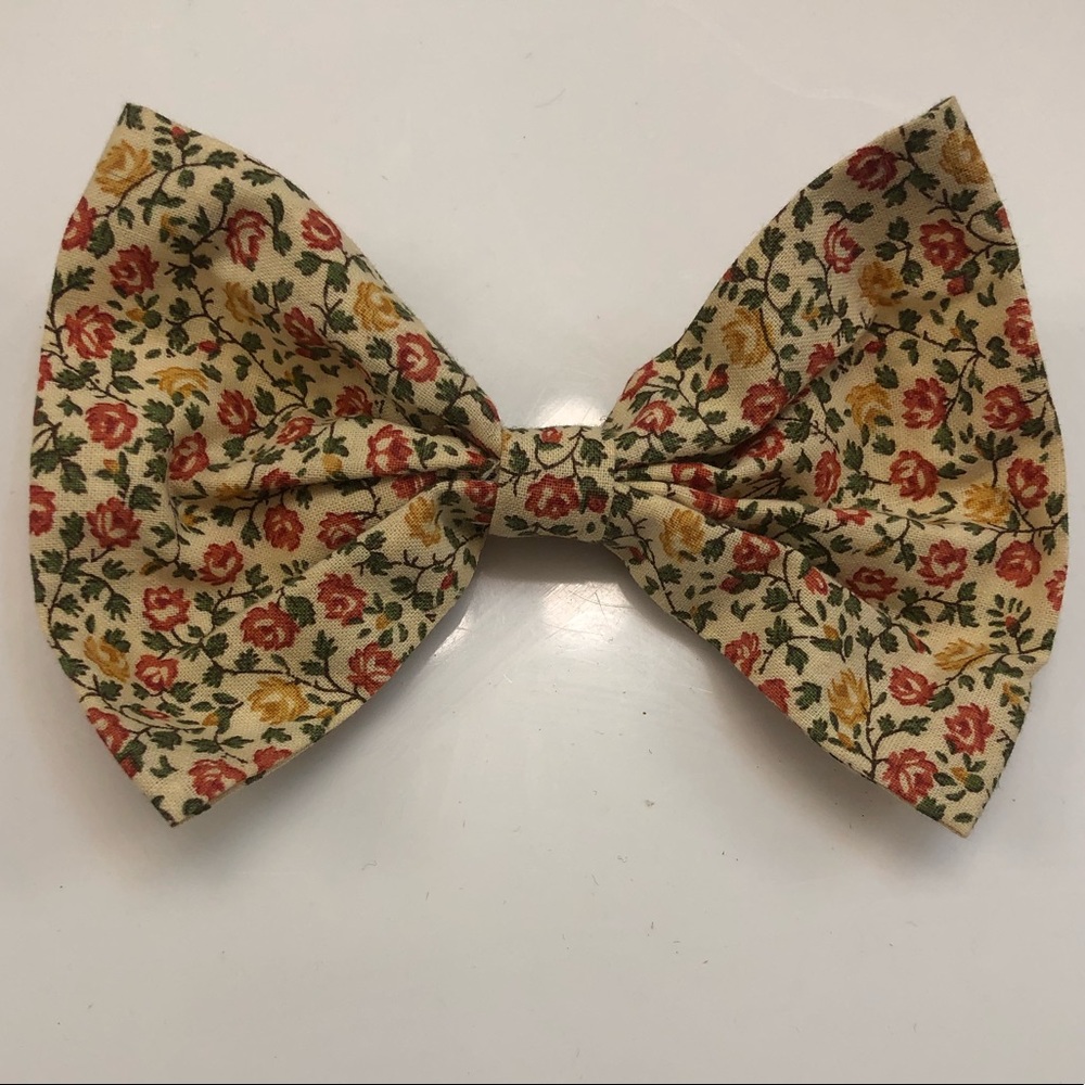 Vintage Yellow Flower Print Hair Bow Clip